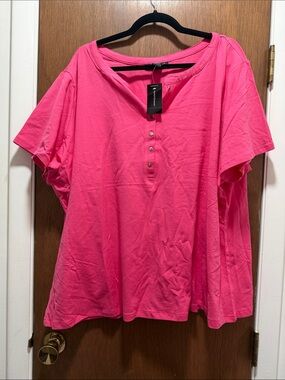 Ashley Stewart Bright Pink Short Sleeve Henley Tee